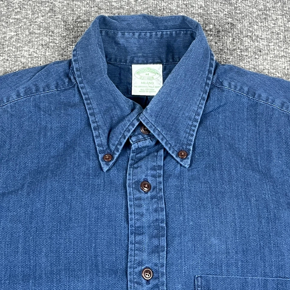 Brooks Brothers Shirt Mens Medium Blue Milano Button Down Oxford Cotton Chambray - Image 4 of 4