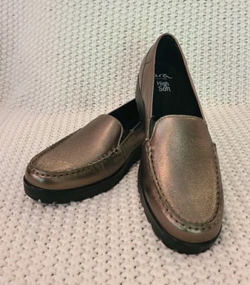 ARA Women's Dewitt Metallic Leather Platform Wedge Loafers - NWOB - Sz US8/UK5.5