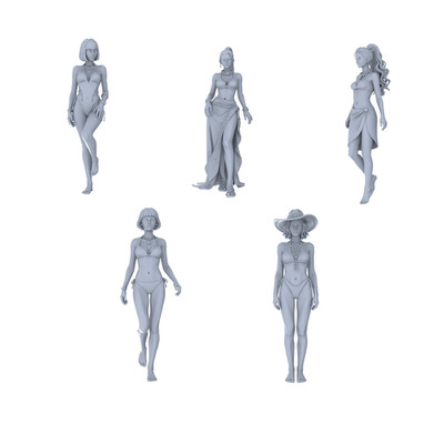 MRY-SFW LYTR 734 Modern Beach Swimwear Female 5 pcs 1/87 HO scale figures