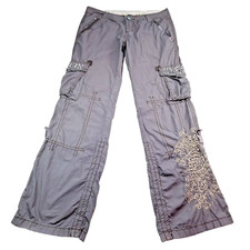 VTG Miss Me Gray Cargo Womens 30x31.5 Embroidered Studded Embellished Cotton Y2K