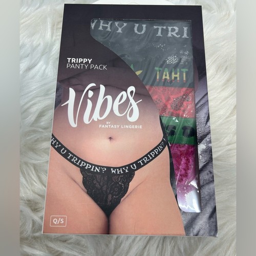 Fantasy Lingerie Vibes Trippy Panty Pack 3 Piece Lace Thong Set ONE SIZE QUEEN - Picture 7 of 7