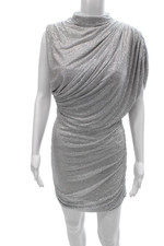 Zara Womens Mini High Neck Sleeveless Silver Polyester Zip Dress Size S