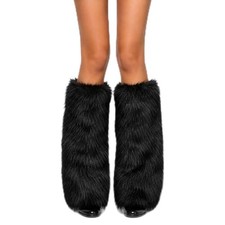 One Pairs 40cm Ladies Fashion Boot Cuff Fluffy Soft Furry Faux Fur Leg Black