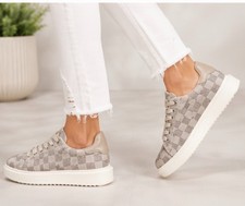 Steve Madden checkered platform taupe and grey sneaker