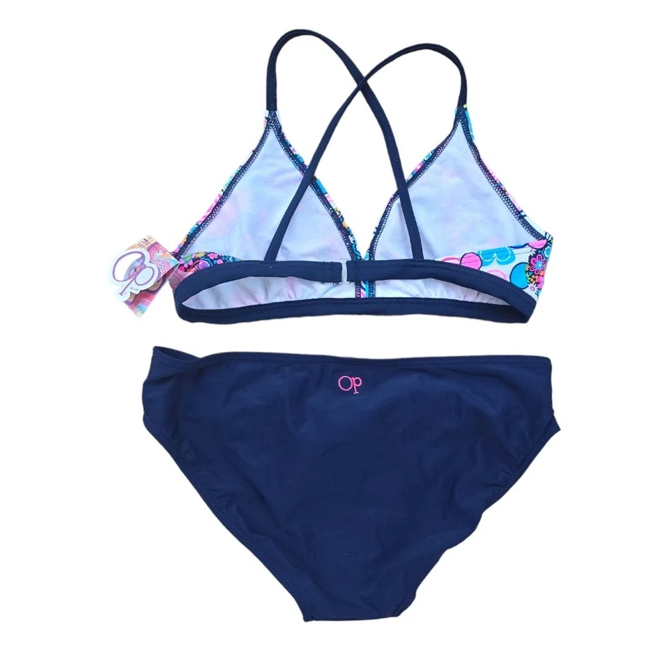 Biquíni de natação feminino - Maiô OP floral azul e rosa 2 peças XL 14/16 - NOVO - Imagem 2 de 4