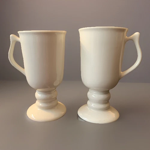 2 Vintage Hall Irish Coffee Cups Pedestal Mugs Ivory #1272 Ceramic Made USA