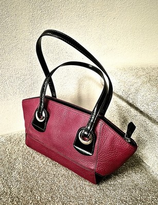 Tusk Red Pebbled Leather Brown Strap Shoulder Handbag Purse ''Football'' shape  EC