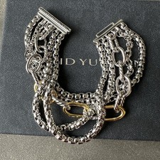 David Yurman Two Tone Multi Row Bracelet 925 Sterling Silver 18K Gold 21CM