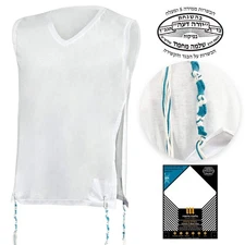 NEW Tzitzit T-Shirt with Ptil Tekhelet Premium Cotton Sephardi String Kosher