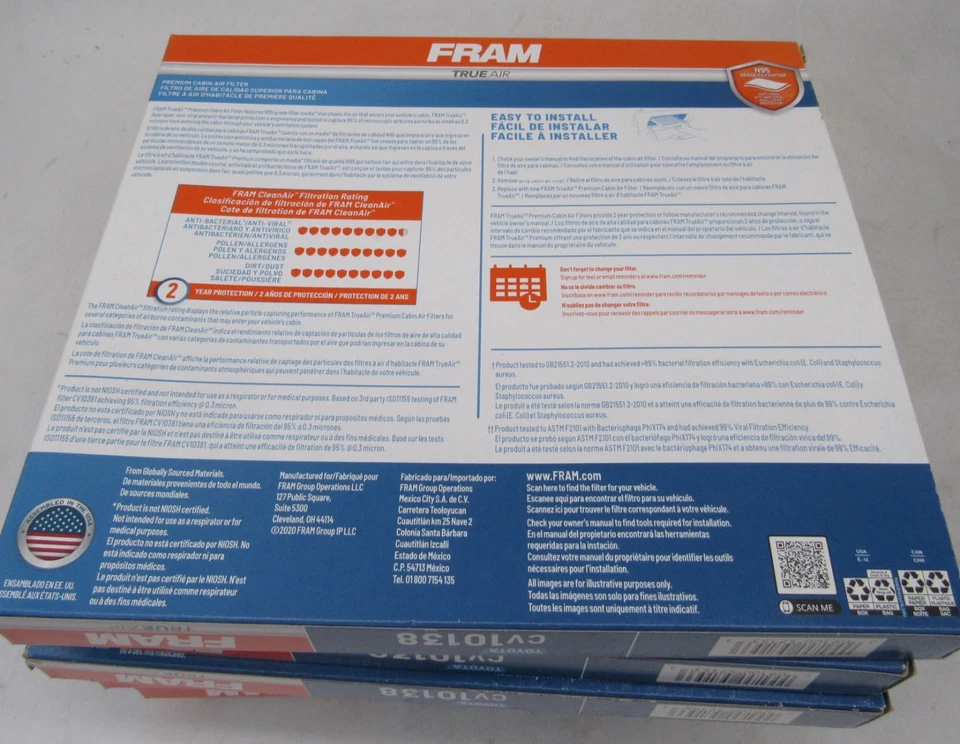 Filtro de aire de cabina 6X FRAM CV10138 TrueAir Hepa ~ se adapta a Toyota Lexus ~ ENVÍO RÁPIDO Foto 3 de 4