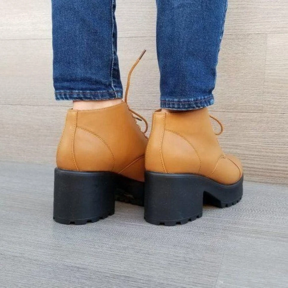Botines con cordones plataforma bloque tacón grueso suela de cuero sintético marrón años 90 Foto 4 de 4
