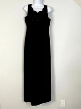Vintage Laurence Kazar Old Money Chic Beaded Evening Dress 8 Black Long Formal