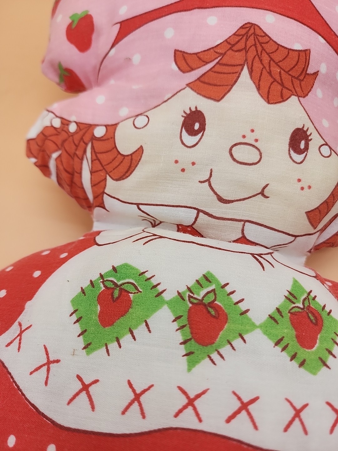 Vintage Cut And Sew Strawberry Shortcake  Pillow Plush Red Pink