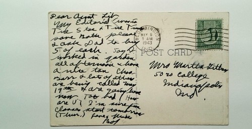 Linen Era Music Hall Indiana University Bloomington Postcard 1943 - Picture 2 of 2