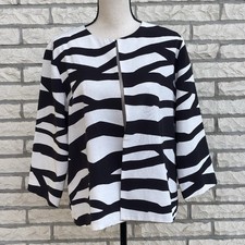 CHICO'S Women's Size 2- Large 3/4 Sleeve Zebra Print Open Front Jacket EUC