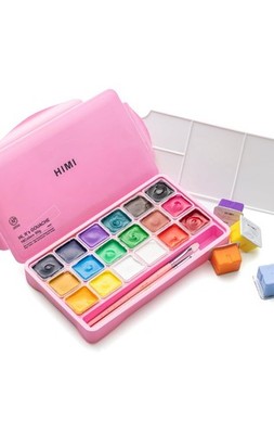 HIMI Gouache Paints Set, 18 Colors, 30g, Jelly Gouache Paint Set. Pink Case.