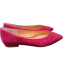 Betsey Johnson SB-JUDE Fuchsia Pink Rhinestone Pointed Toe Flats Blue Sole 9.5M