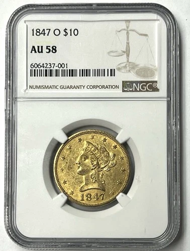 1847-O $10 Liberty Head Gold Eagle NGC AU58