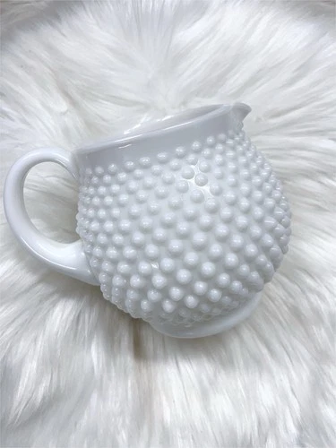 Vintage Fenton 1950's Hobnail Milk Glass White Ball Pitcher MCM Retro Home Decor