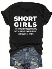 Women's Short Sleeve Crew Neck T-Shirt with Short s Slogan Print - Heather Gray