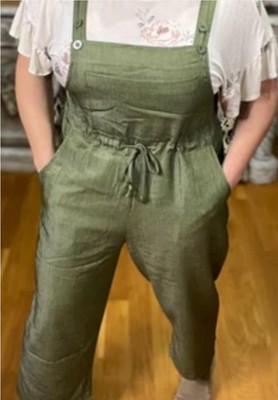 Lularoe Juliet Chambray Jumpsuit Size M Green Olive Color  NWT