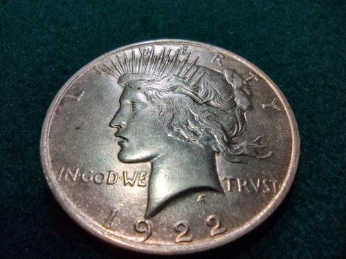 1922 P Silver Peace Dollar 90% Silver, Nicely Toned Beautiful Coin See Pics AU