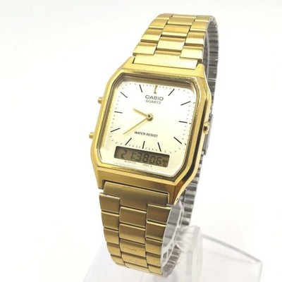 CASIO AQ-230 Gold Analog Digital Men's Watch Square From Japan