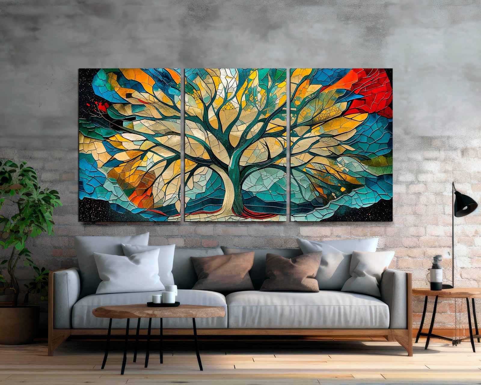 Tree of Life Mandala Canvas Set, Yggdrasil Large 3 Panel Wall Art, Nature Art