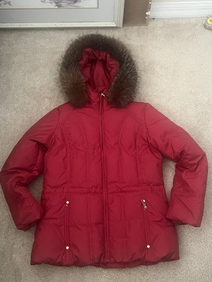 Ellen Tracy Down Jacket P Small Blue Fox Fur Hood Quiet Luxury Coat Statement