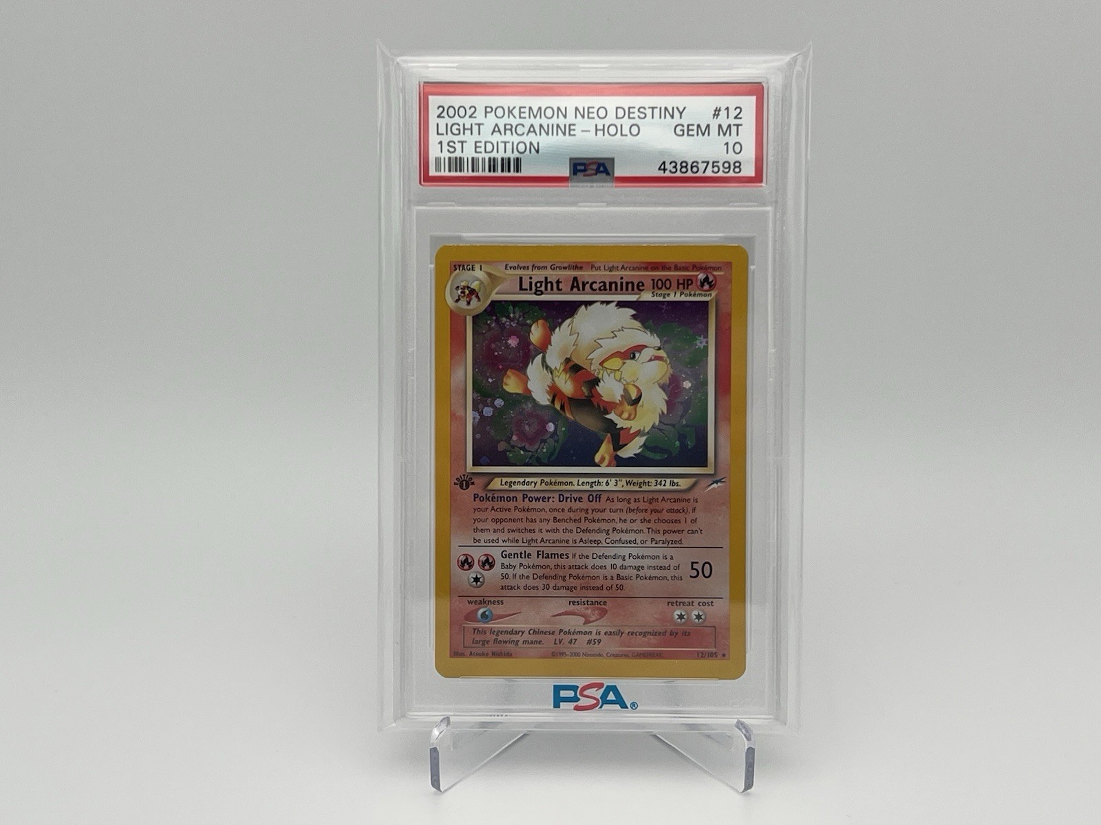 1st Edition Light Arcanine 12/105 Neo Destiny English PSA 10