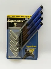 4 pk Super-Max 3 Unisex Triple Blade Razors Shavers~Tea Tree Oil Vintage~New