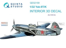 1/32 Quinta 3D Interior Decal #32159 Yak-9T/K For ICM