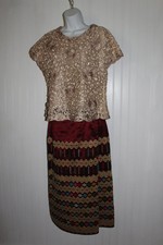 Thai Womens Two 2 Piece Wrap Skirt Top Woven Gold Thread Ribbon Embroidered