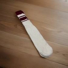 VTG Tube Socks 22  80's Acrylic Birgundy White Striped Thick Sports Men  s USA