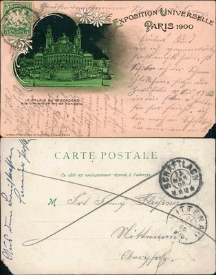 Litho AK Paris EXPO LE PALAIS DU TROCADERO à la lumière de feu de bengale. 1900