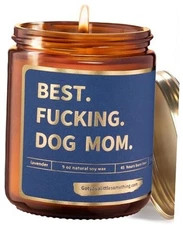 Best Dog Mom Lavender Vanilla Scented Candle, 100% Soy Wax, Cotton Wick, Long 