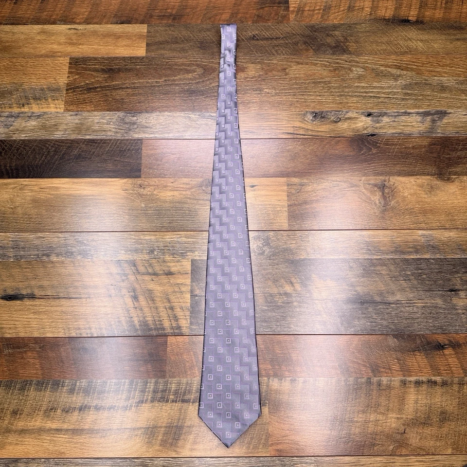 Corbata de seda Paul Dione gris púrpura geométrica extra larga Foto 2 de 4