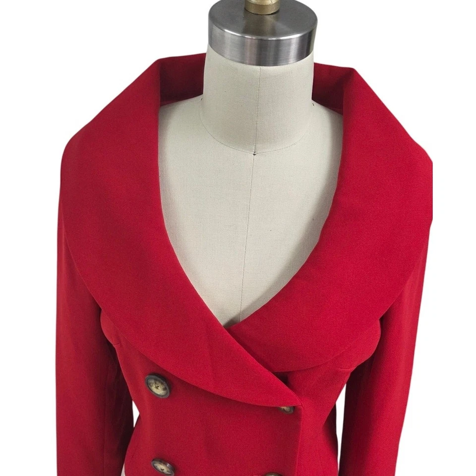 Blazer de Colección Años 80 90 Bloomingdale’s Cuello Chal Rojo Recortado Mob Wife Mujer Fatal Foto 4 de 4