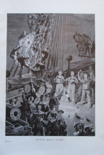 Lindner SYLVESTER IN DEN TOPPEN um 1899 alter Druck Lithografie old print - Bild 1 von 2