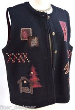 WOOLRICH Navajo VEST bear Cabin Christmas boiled WOOL Button Top women M VINTAGE