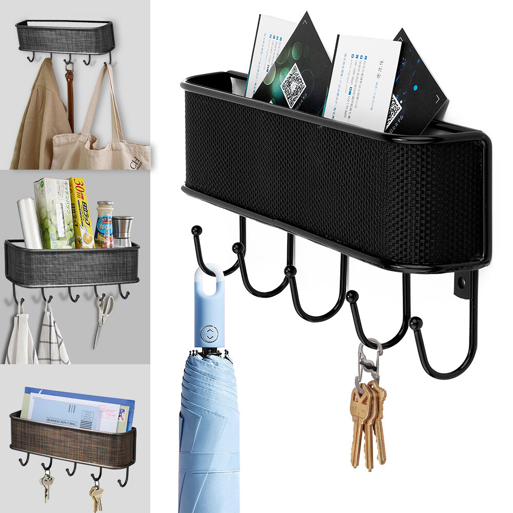 Mail Holder W/ Key Hook Wall Mount Hanging Rack Entryway Organizer Letter Rack