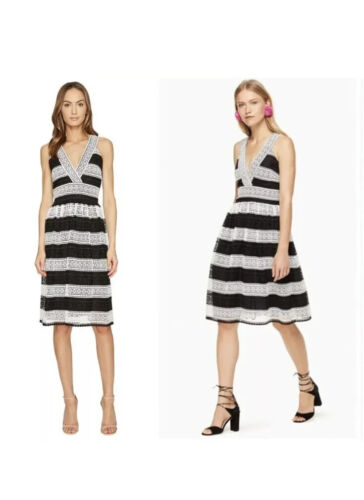 Kate Spade New York Black & White Fit & Flare "Colorblock Lace Dress" Sz 10 NWT!
