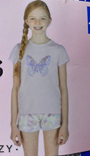 4 PCS BCBG Girls Youth Sleep Set Grey Purple Butterflies, Size L 14/16
