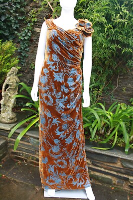 Brandneu ohne Etikett Bruce Oldfield Couture atemberaubendes Seidensamt Devoré Abendkleid, UK 10