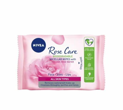 NIVEA Rose CARE Biodegradable Micellar Cleansing Wipes, with Organic Rose Water