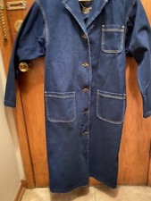 Vtg Lee Denim Jean Long Coat Barn Duster Corduroy Collar Trench Wm's Sm Oversize