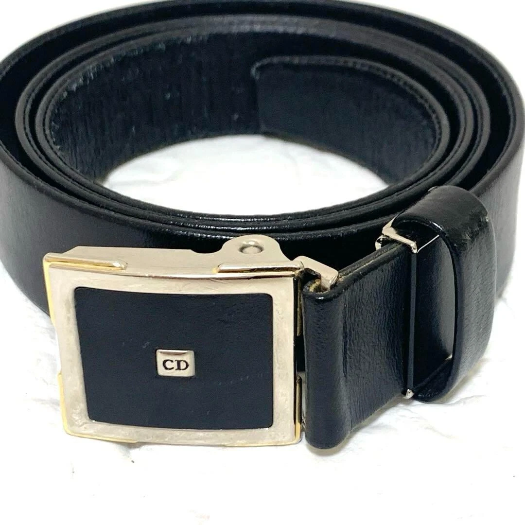 Christian Dior MONSIEUR Ceinture Cuir Noir CD Logo Boucle D307