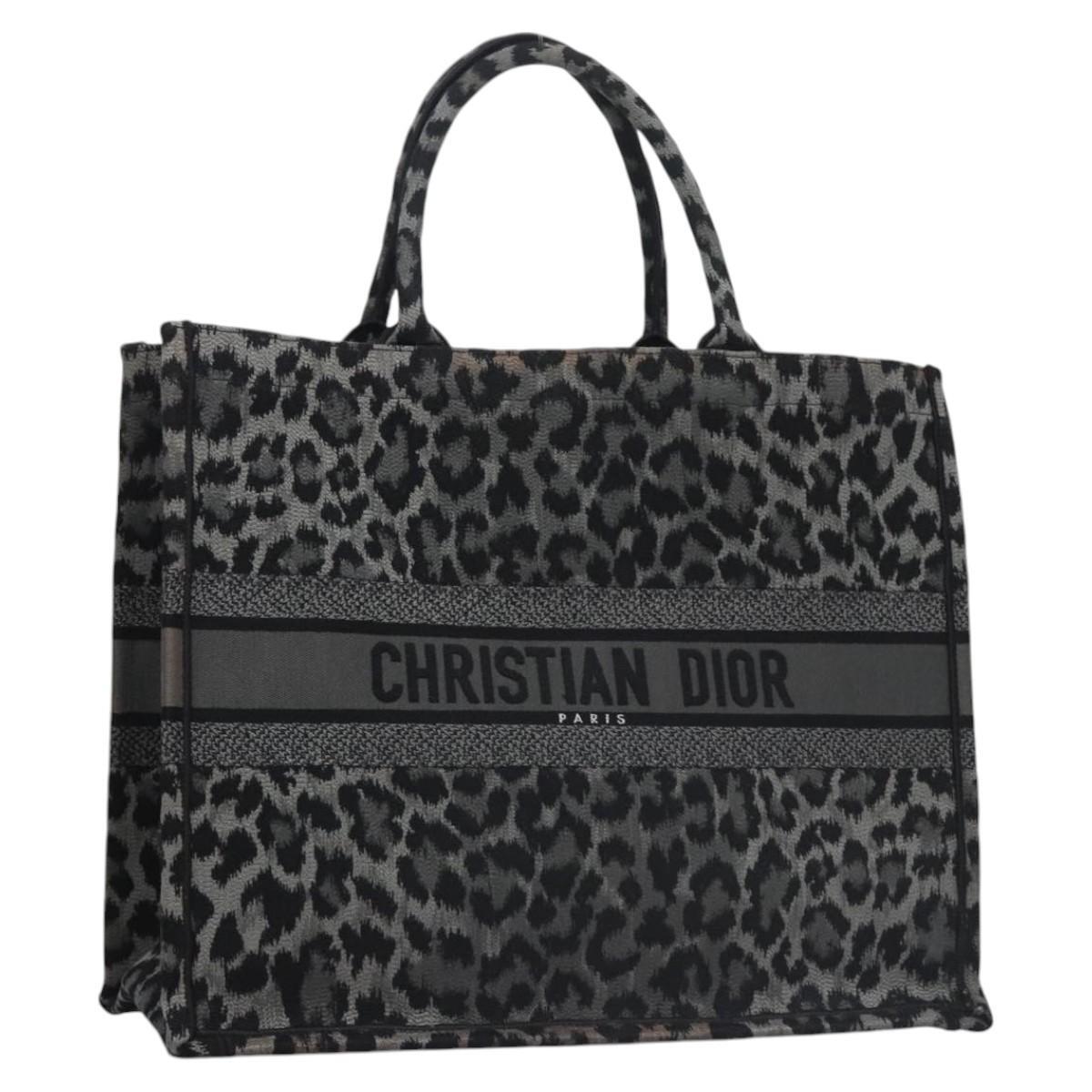 Christian Dior Black Leopard Book Tote Canvas Bag Authentic nb210V