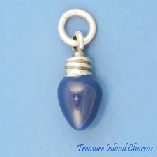 Blue Enamel Christmas Light Bulb 3D 925 Solid Sterling Silver Charm 11mm