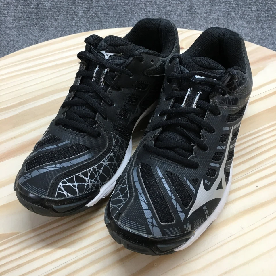 Mizuno Zapatos Mujer 8.5 Onda Voltaje Atlético Bajo Tenis Negro Gris Con Cordones Foto 3 de 4